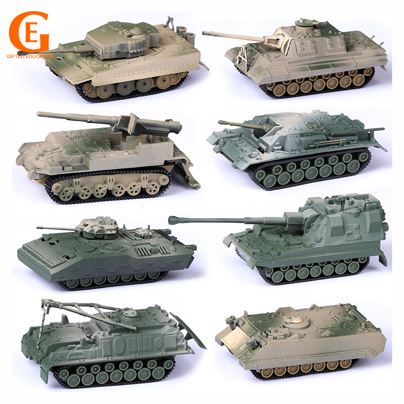 8pcs / Set Mainan Rakit Model Tank Tempur WW2 4D AS-90 M12 Tiger Bahan Plastik Skala 1 / 72