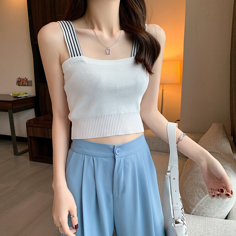 Smile Tank Top Wanita Square Neck Tank Top Import Style Korea 4052-white