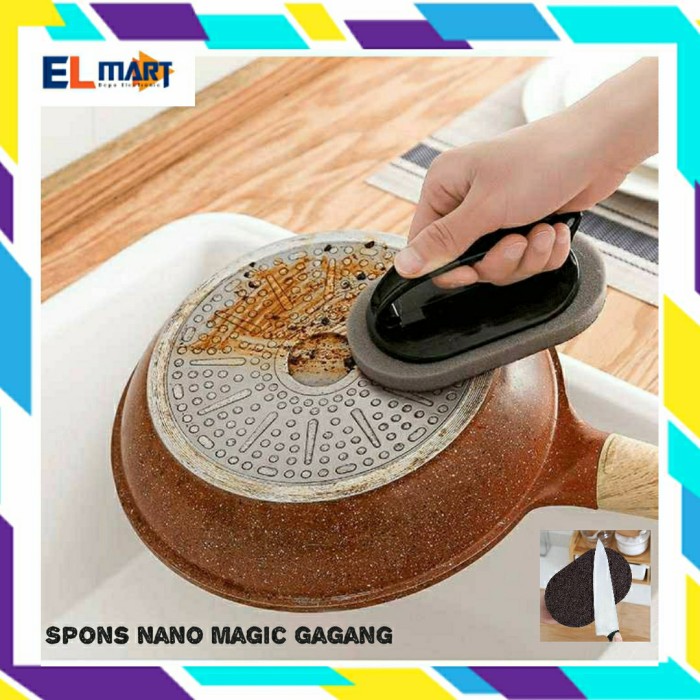 Elmart Sikat Spon Gagang Nano Magic Pembersih Karat Panci Wajan