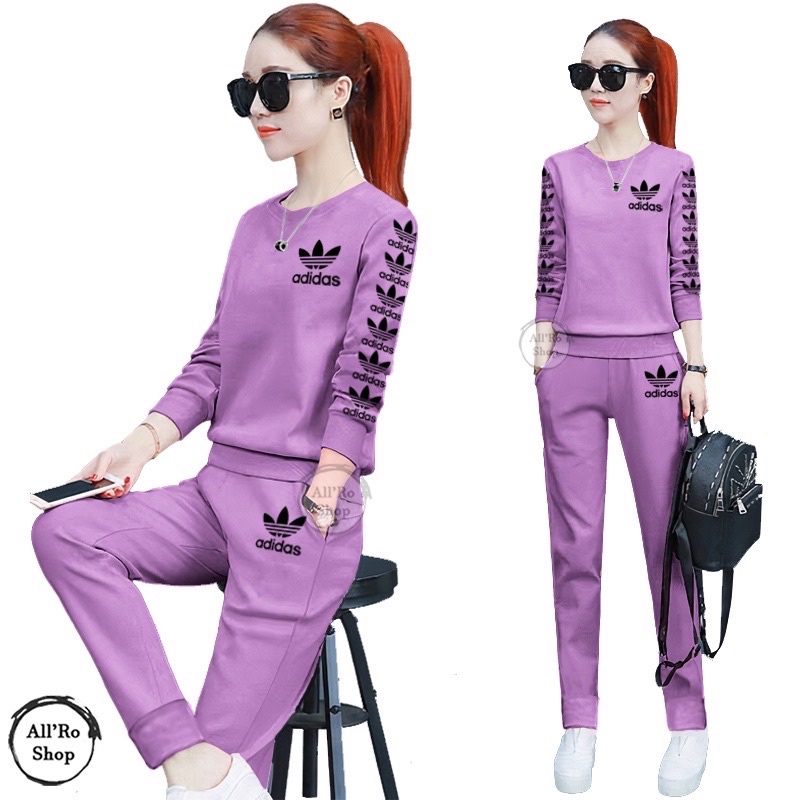 Baju Setelan Olahraga Wanita Lengan Panjang Stelan Training Senam Lari Sepeda Jogging ADDS Daun Ukuran L XL XXL XXXL ARS 14