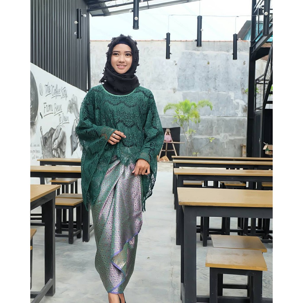 Atasan Cape Brukat Renda Kebaya Modern Warna Hijau Botol Shopee