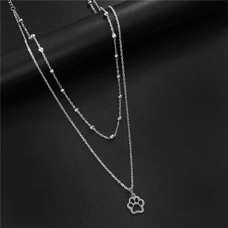 Korea Dongdaemun kaki kalung wanita double-layer kalung chocker manik-manik kaki stainless steel kal