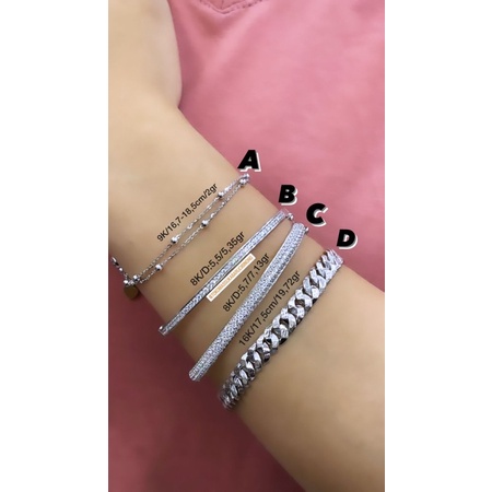 Gelang Tangan Bangle 375/8K Gelang Tangan Rantai 420 9K & 750/17K Mas Putih (EMAS ASLI)