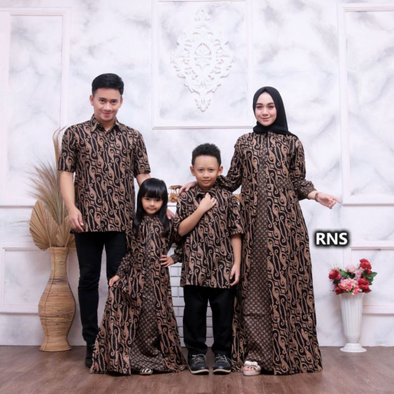 Batik Couple Keluarga Gamis Busui Motif Prasasti Batik Keluarga Seragam