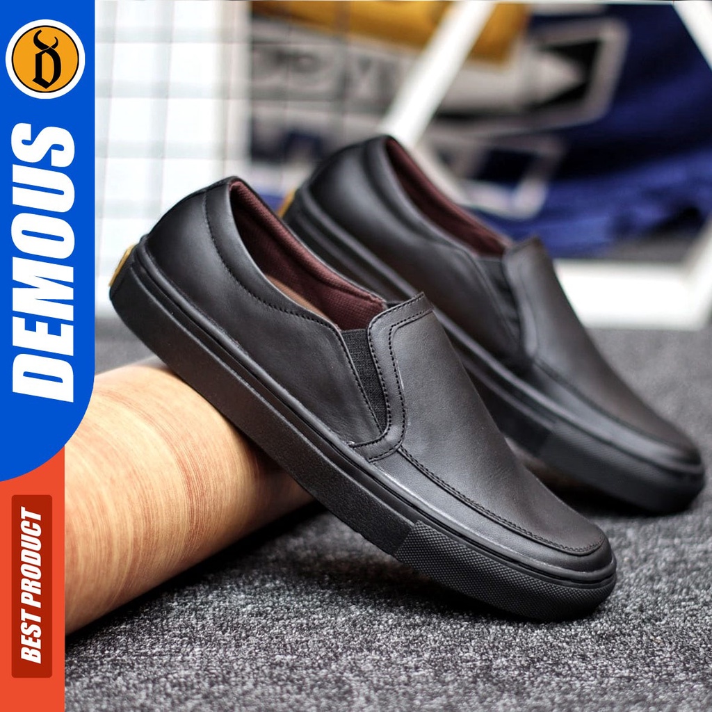 DEMOUS Morri - Sepatu Slip On Pria Casual Kulit Asli