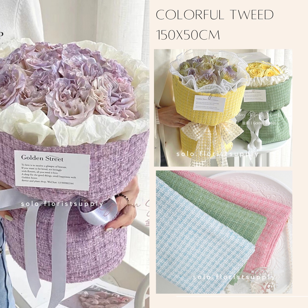 150X50CM COLORFUL TWEED WRAPPNG FLOWER BAHAN TWEED TEBAL bahan kain tweed akrilik Kain Chanel Tweed 