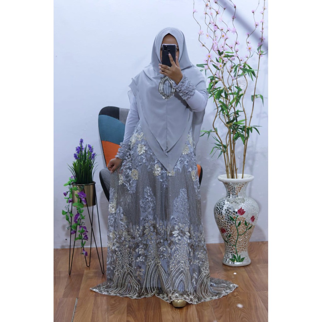 GAMIS BRUKAT DEWINA TILE BROKAT KELILING inner jersey adem baju wanita kondangan dress pesta hajatan