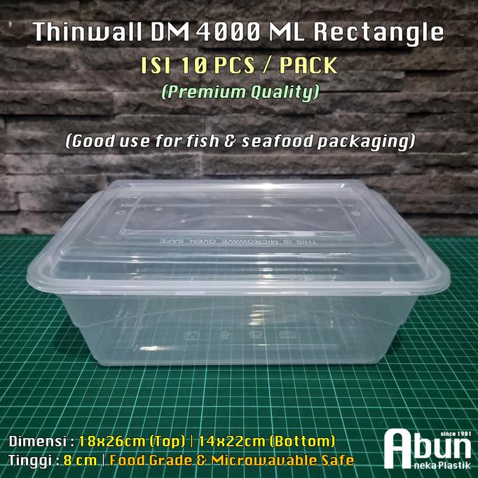 Promo Thinwall Dm Rectangle 4000Ml Isi 10Pcs