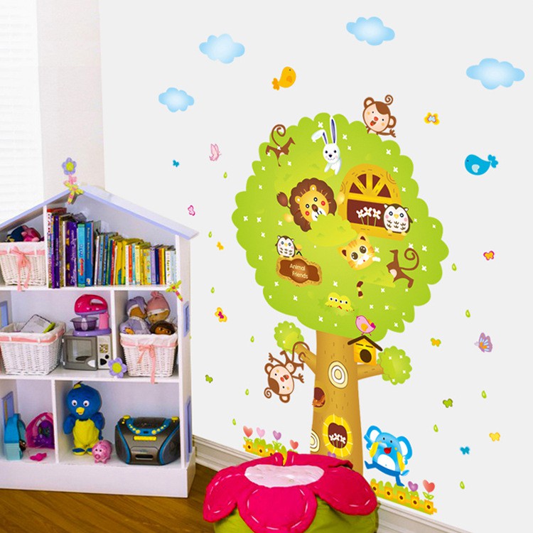 RELIZA WALL STICKER POHON BESAR HEWAN ANAK BIG TREE ANIMAL KIDS STIKER DINDING AY227