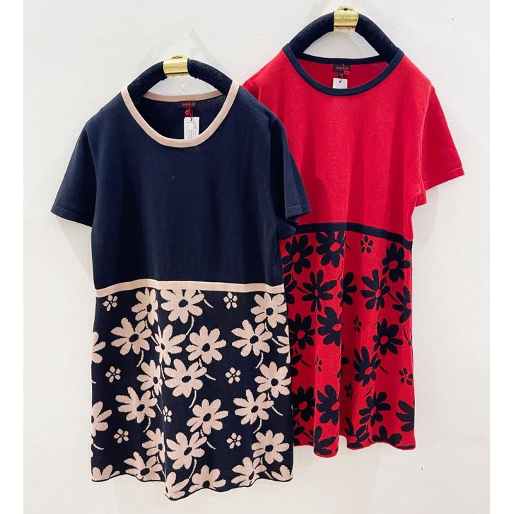 Amelie knit flower red n black mini dresp