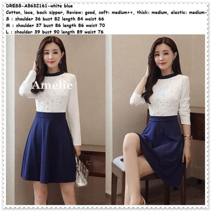 Dress Brukat Mini Dress Lengan Panjang Gaun Pesta Brukat Lace Korea Import Putih Murah