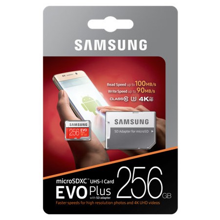 Samsung MicroSDXC EVO Plus Class 10 UHS-1 U3 (100MB/s) 256GB with SD Adapter