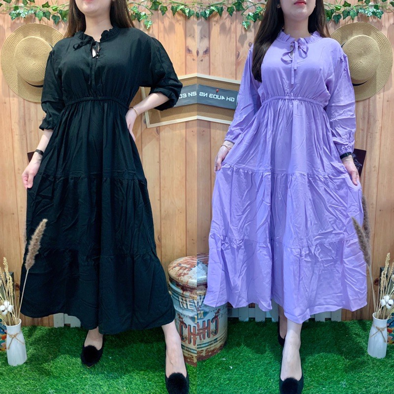 LONG DRESS NEWIE CRINCKLE BOW 3012