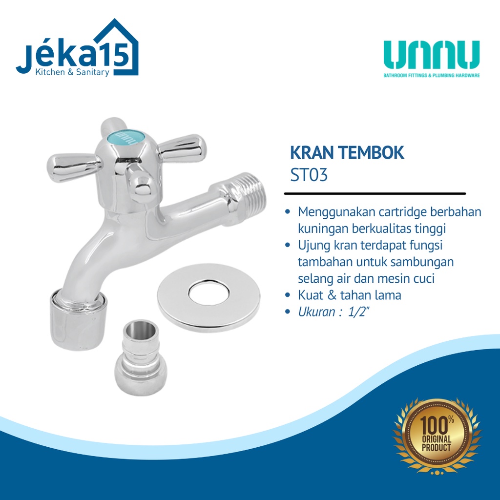 KRAN AIR TEMBOK / KRAN TEMBOK UNNU ST03 / KRAN BAK MANDI STAINLESS 1/2&quot;INCH