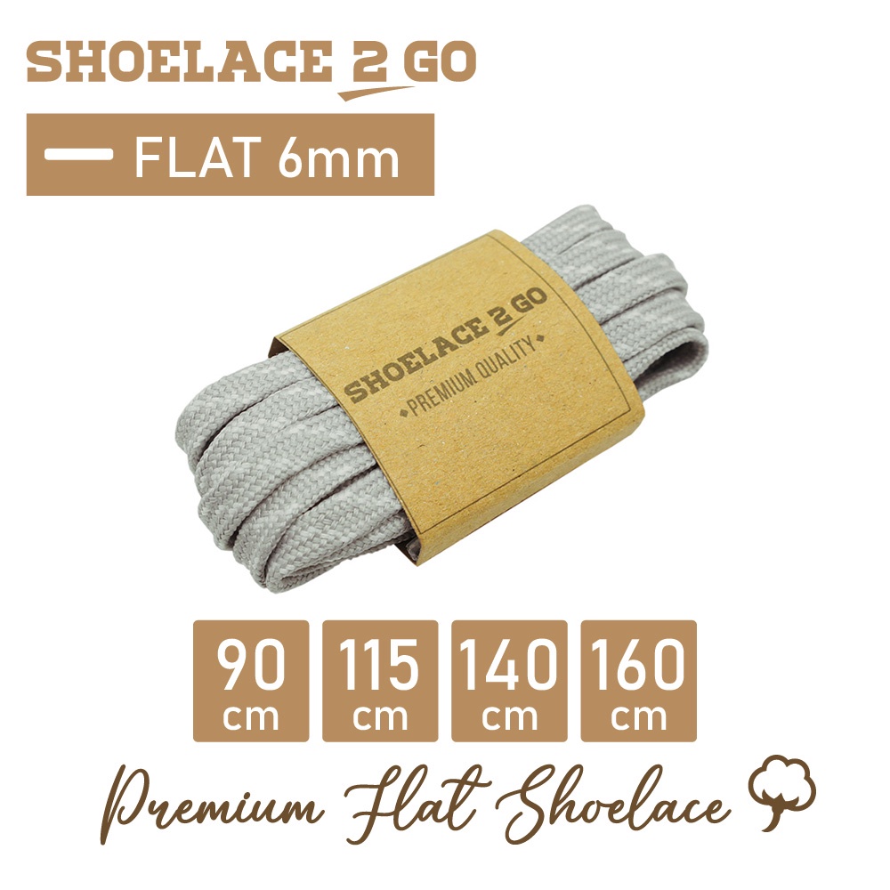 SHOELACE 2 GO PREMIUM TALI SEPATU MOTIF GEPENG PIPIH FLAT - N13 LIGHT GREY WITH WHITE STRIPES - 90CM 115CM 140CM 160CM