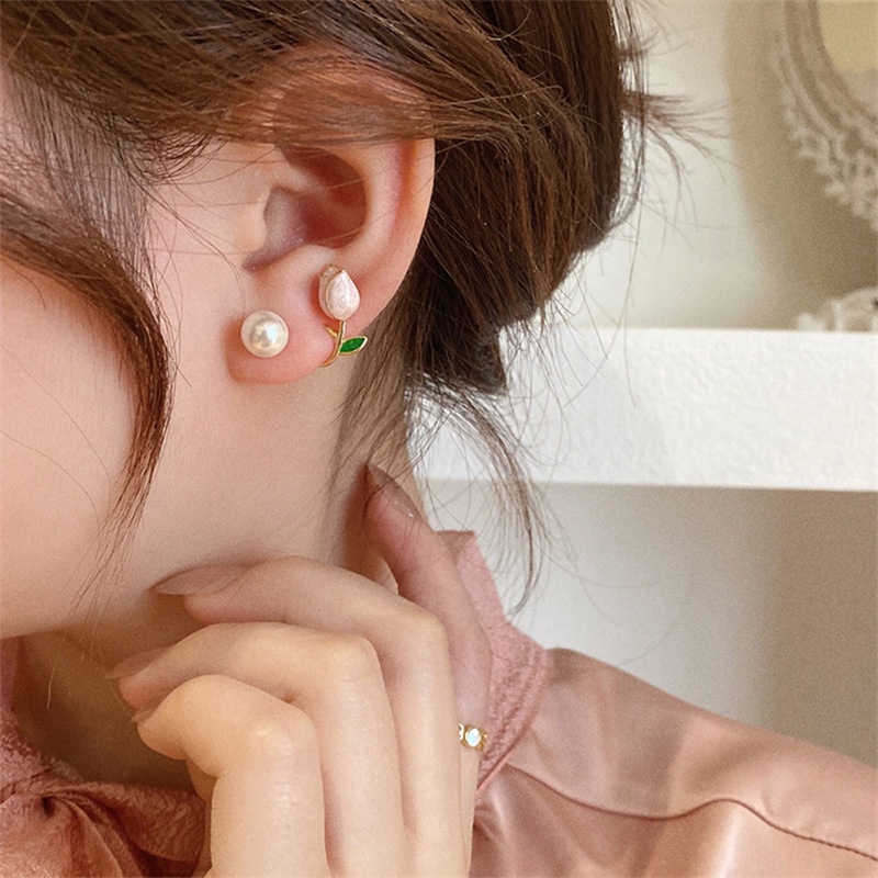 Anting Bunga tulip Mutiara Aksesoris Wanita Korea Manis Lucu