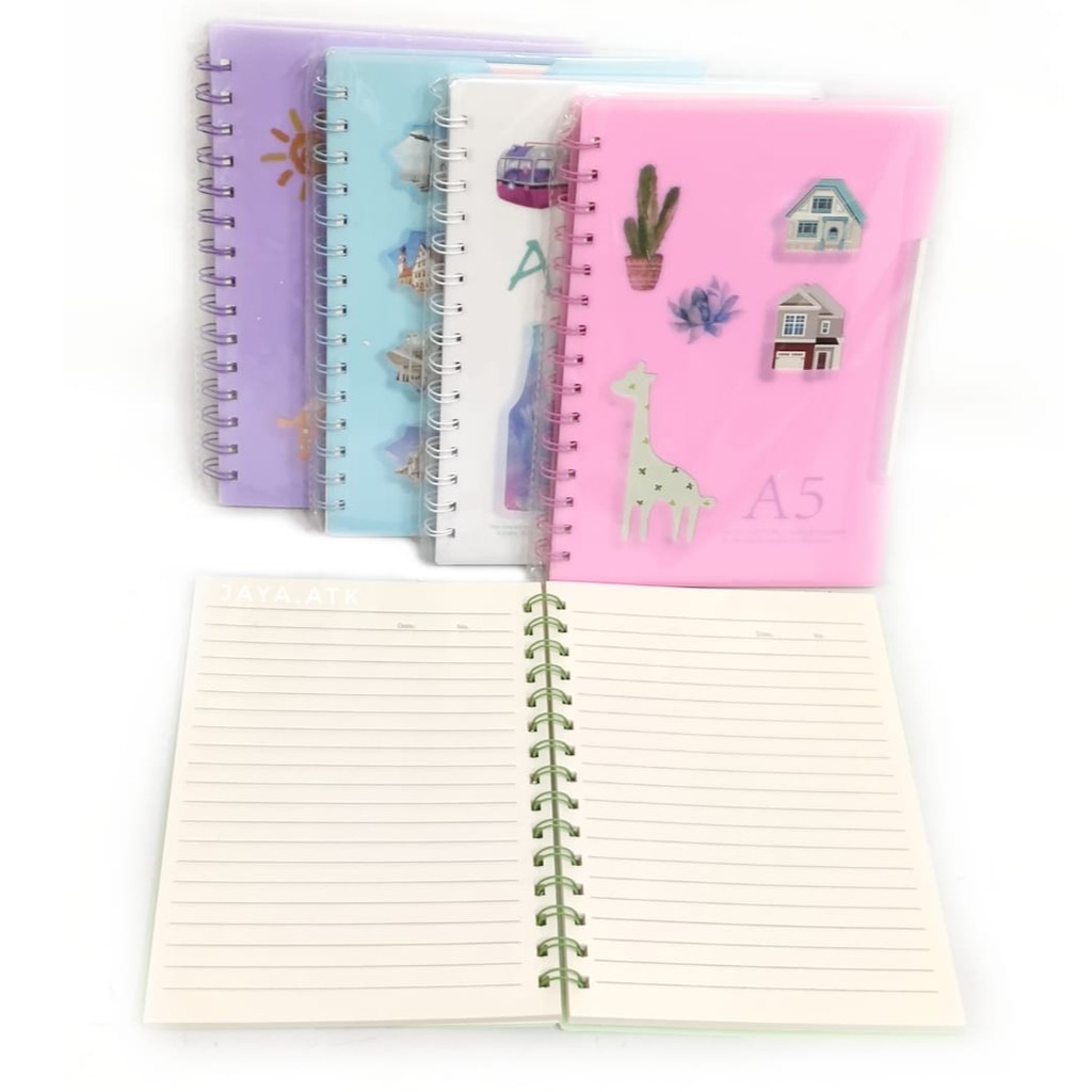 BUKU TULIS NOTEBOOK CATATAN RING A5 LUCU MOTIF WARNA WARNI SOUVENIR KADO BUKU JURNAL