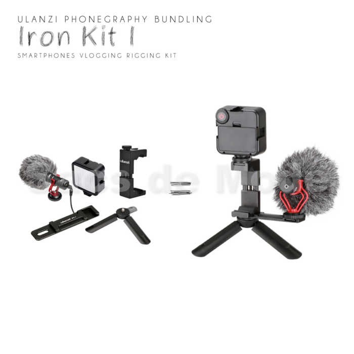 Paket Vlog Ulanzi IRON KIT 1 LED, Holder HP Grip, Mic BOYA BY-MM1