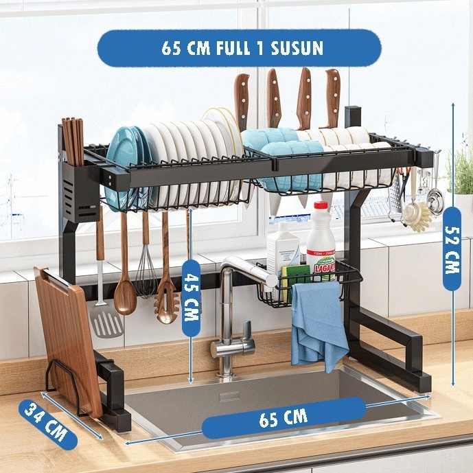 SHENAR RAK PIRING WASTAFEL PORTABLE STAINLESS STEEL ANTI KARAT 85CM - 65CM 1 SUSUN 2 SUSUN