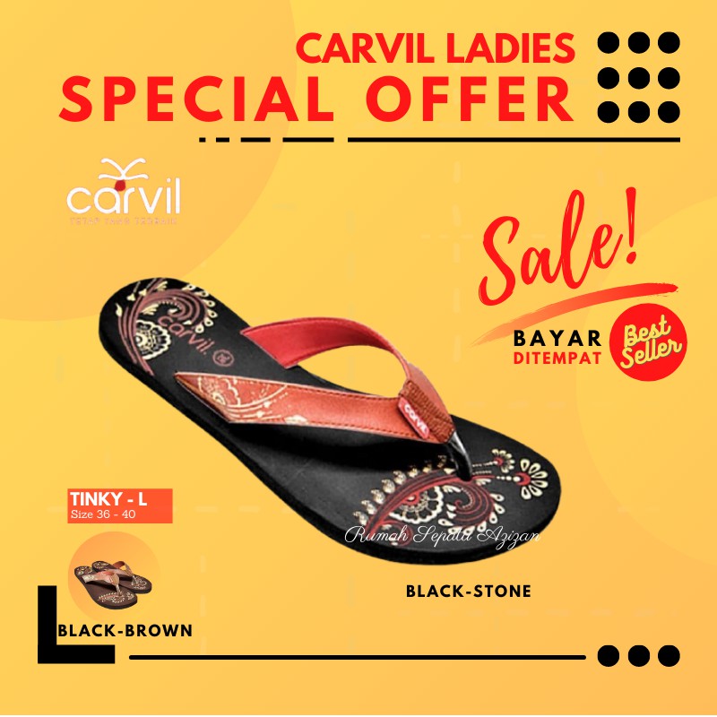 Carvil Tinky - L | Sandal Jepit CARVIL (3 cm) Model Wedges Pendek Wanita | ORIGINAL CARVIL 100%