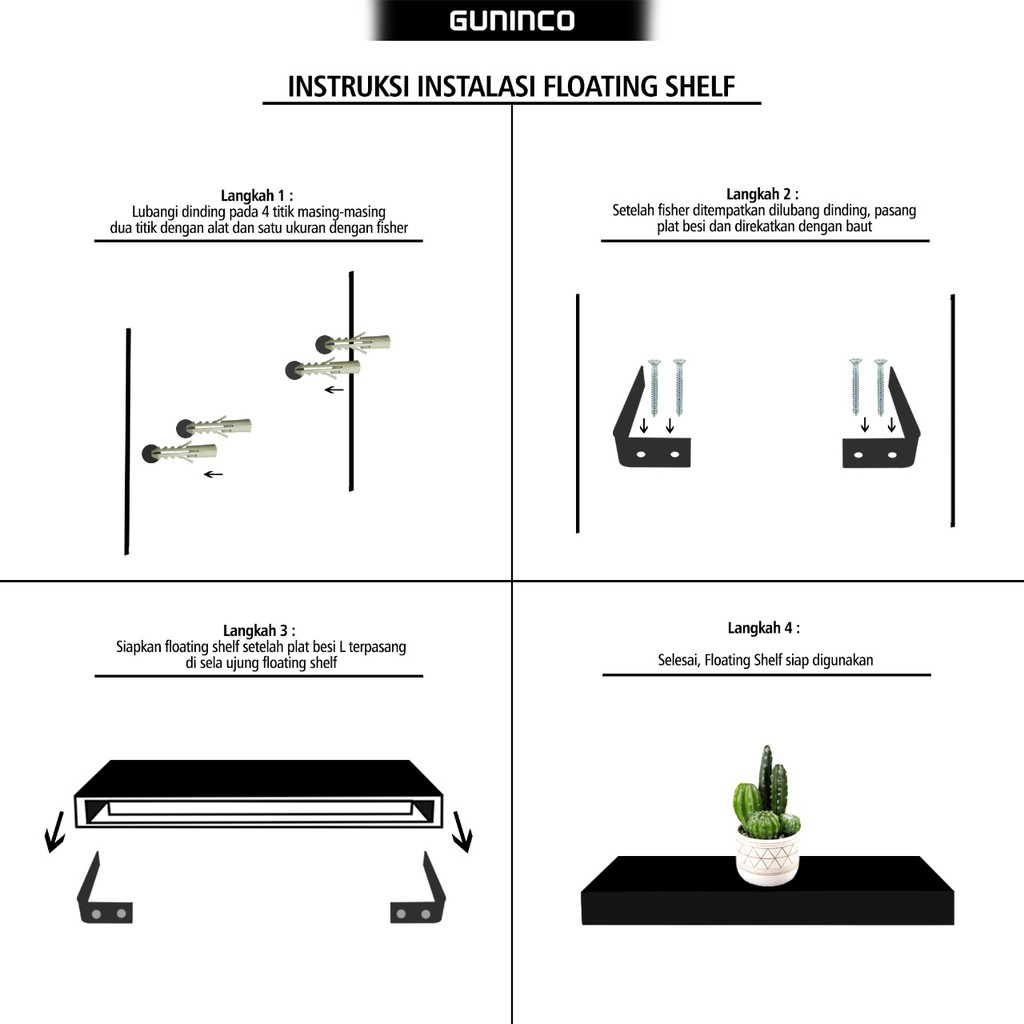 GUNINCO FLOATING SHELF AMBALAN DINDING susun rak gantung melayang minimalis dekorasi hiasan