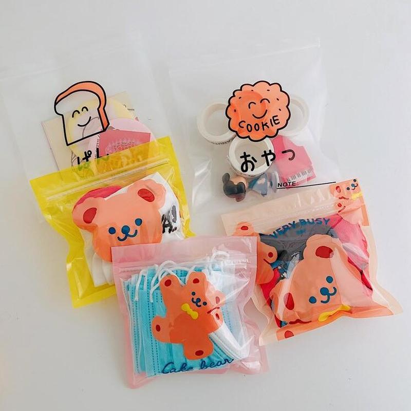 Roselife Tas Ritsleting Penyimpanan Beruang Kartun Lucu Untuk Cookies Makanan Ringan Stationery Organizer Sealing Pouch Souvenir Tas Hadiah Kecil