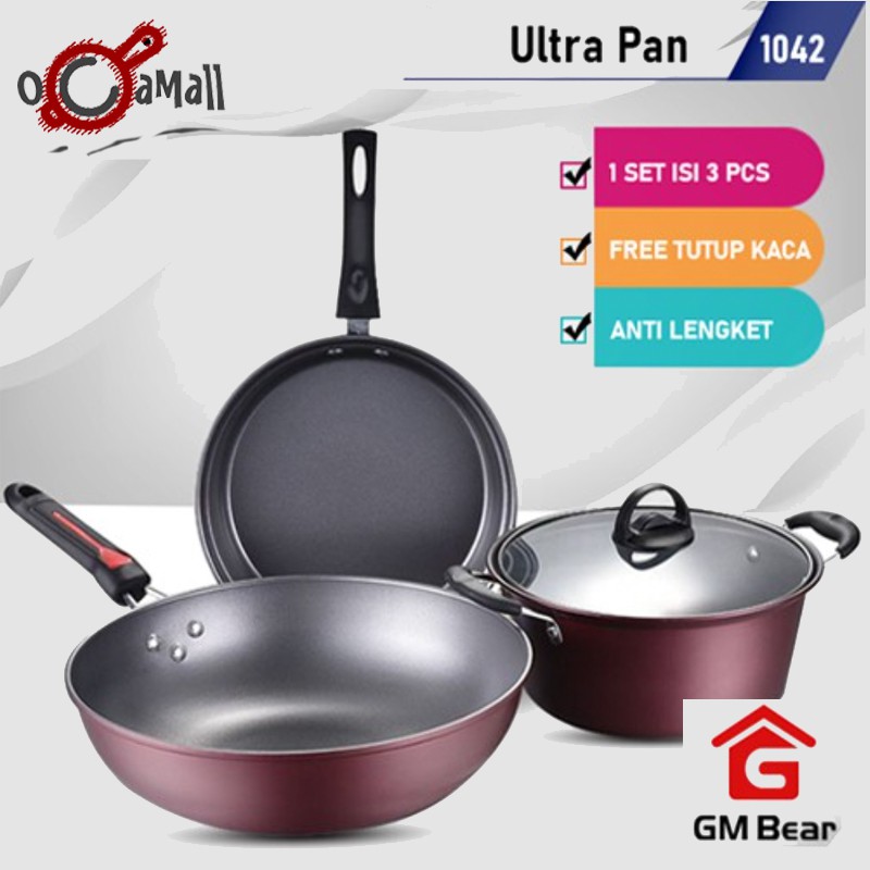 Panci Wajan - GM Bear 1042 Panci Teflon 1 Set 3pcs