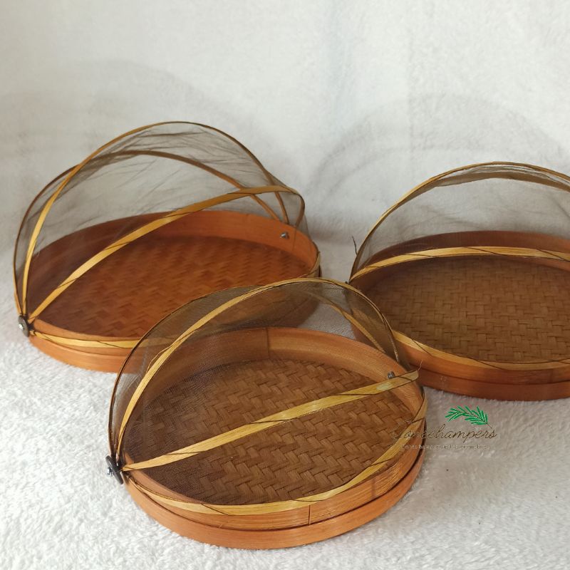 Azparadays - Set 3 Pcs Wadah Saji Tudung Saji Bambu Dengan Tutup Kelambu