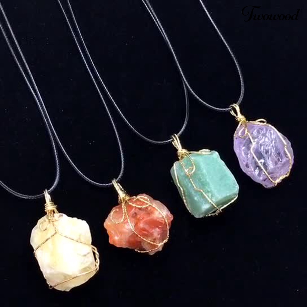 Kalung Dengan Liontin Batu Kristal Imitasi Bentuk Irregular Warna Cerah Untuk Unisex