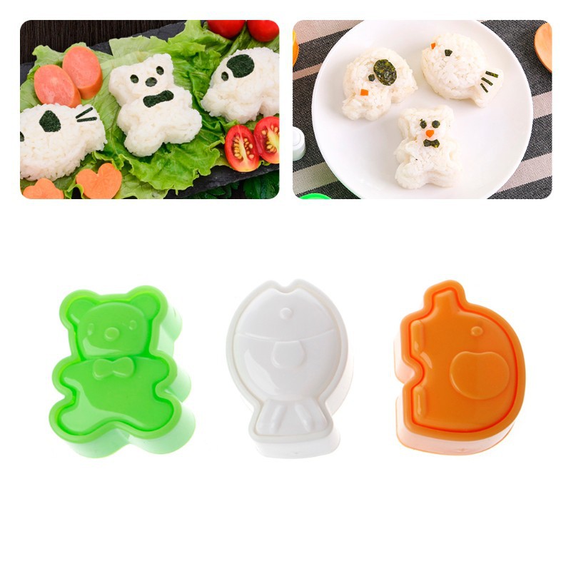 Set Isi 3 Cetakan Nasi Bento Cetakan Gajah Ikan Beruang ice Mold Animal Cetakan Bekal Bento