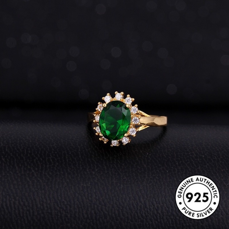 Cincin Sterling Silver 925 Gaya Vintage Dengan Emerald Warna Rose Gold Untuk Wanita
