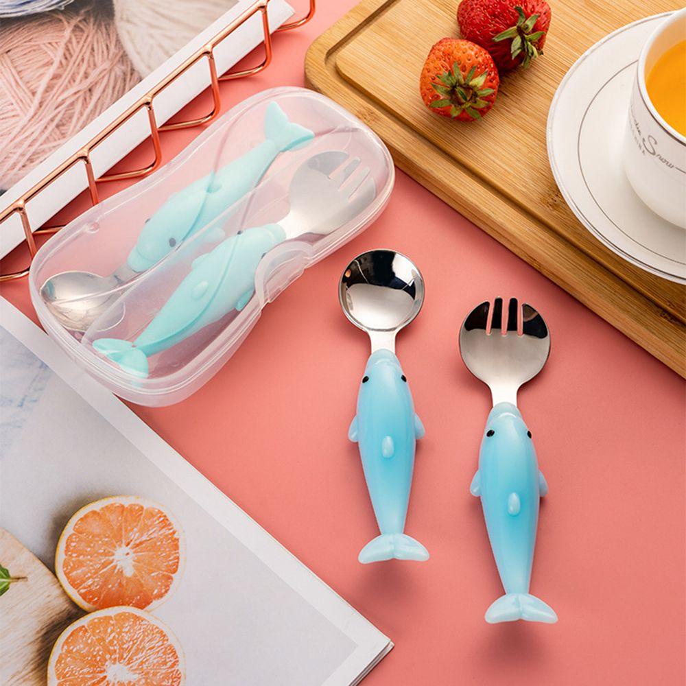 Solighter Set Peralatan Makan Bayi Travel Stainless Steel Dengan Kotak Makan Makanan Sendok Garpu