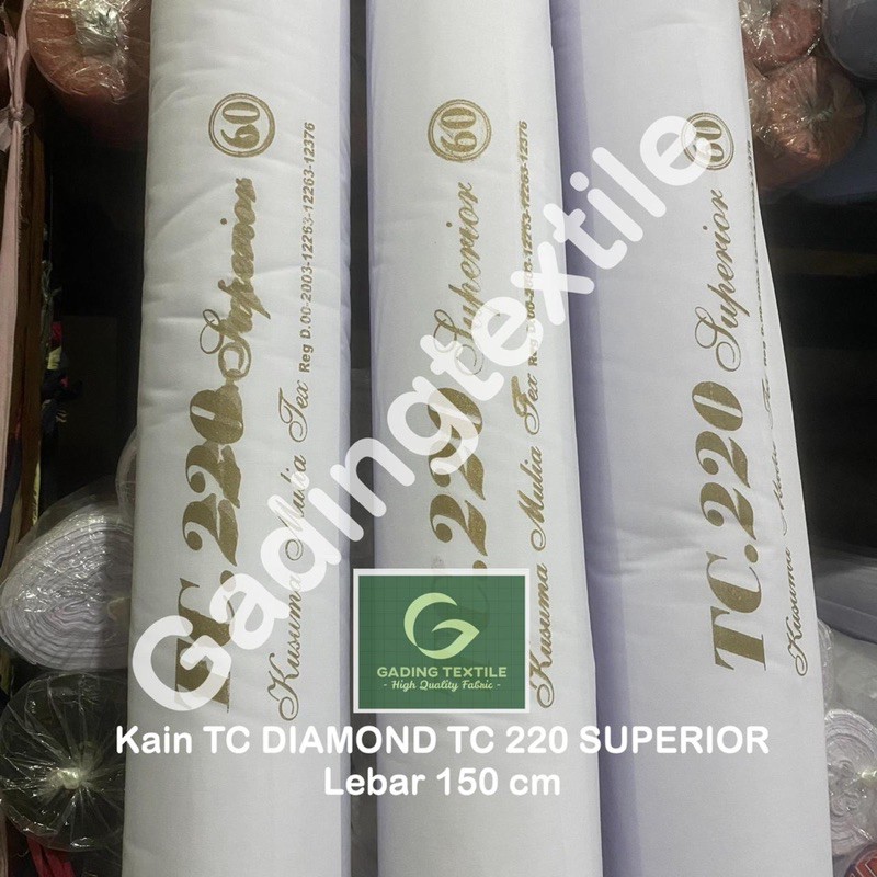 ( per 1 roll ) Kain katun jepang putih TC 220 DIAMOND SUPERIOR rollan lebar 150 cm bahan baju kemeja hem seragam sekolah sd smp sma kerja dinas putih spanduk lukis pecel lele mori kafan background backdrop foto kerudung jilbab bergo alas piknik