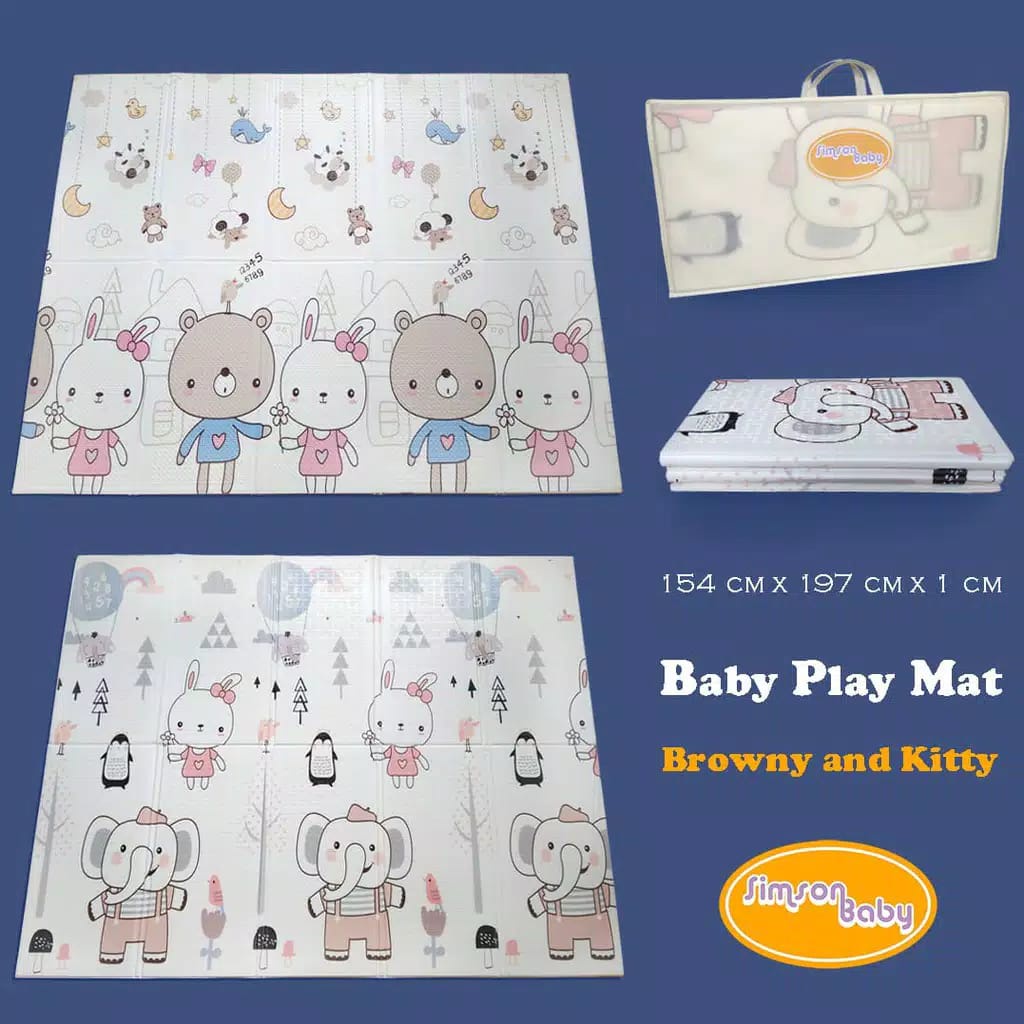 TERLARIS PREMIUM Simson Baby Playmat Premium Anak Bayi Lipat 154 x 197 x 1 Cm MOTIF BOLAK BALIK-BROWNIE & KITTY