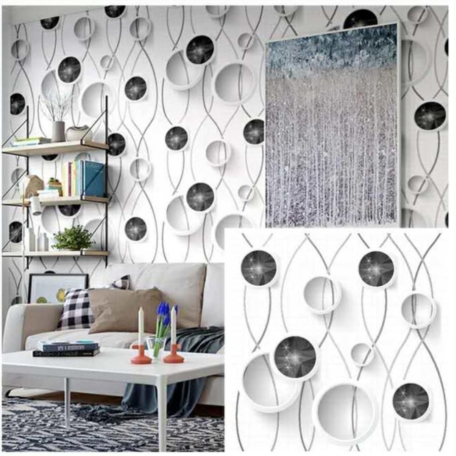 Wallpaper Sticker Dinding Motif Wave Bulat Hitam Panjang 10M x Lebar 45CM