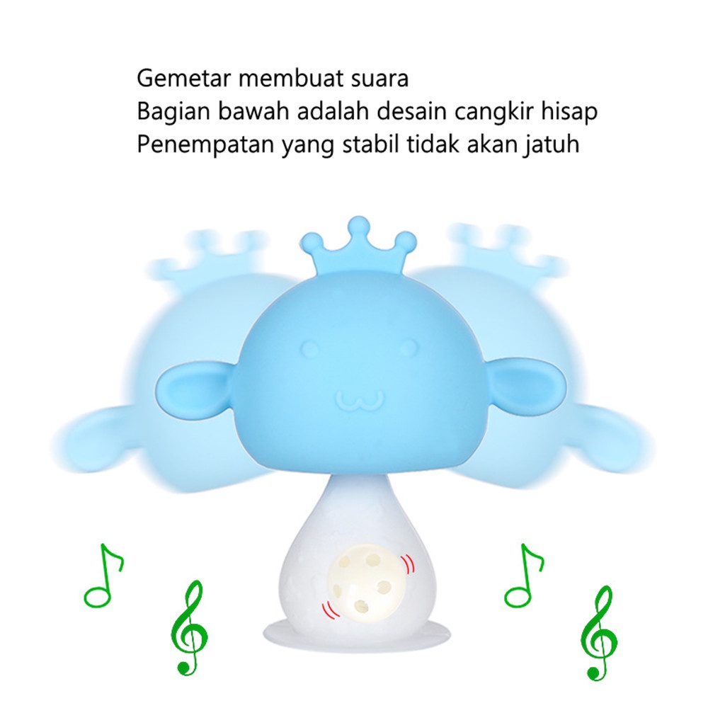 Teether Bayi dengan Rattle Silikon Teether Mushroom Head Mainan Persiapan Tumbuh Gigi Mainan Gigitan Anak Sillicone