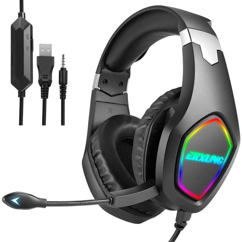 Gaming Headphone Headset Super Bass RGB LED Mic