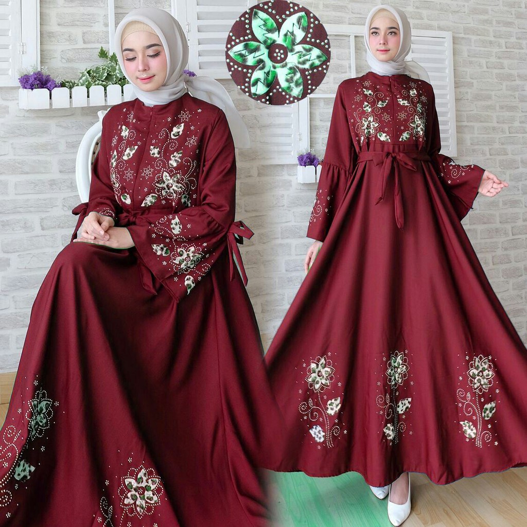 HOPYLOVY - Gamis Baloteli Maxi Dress Mote Wanita Flower