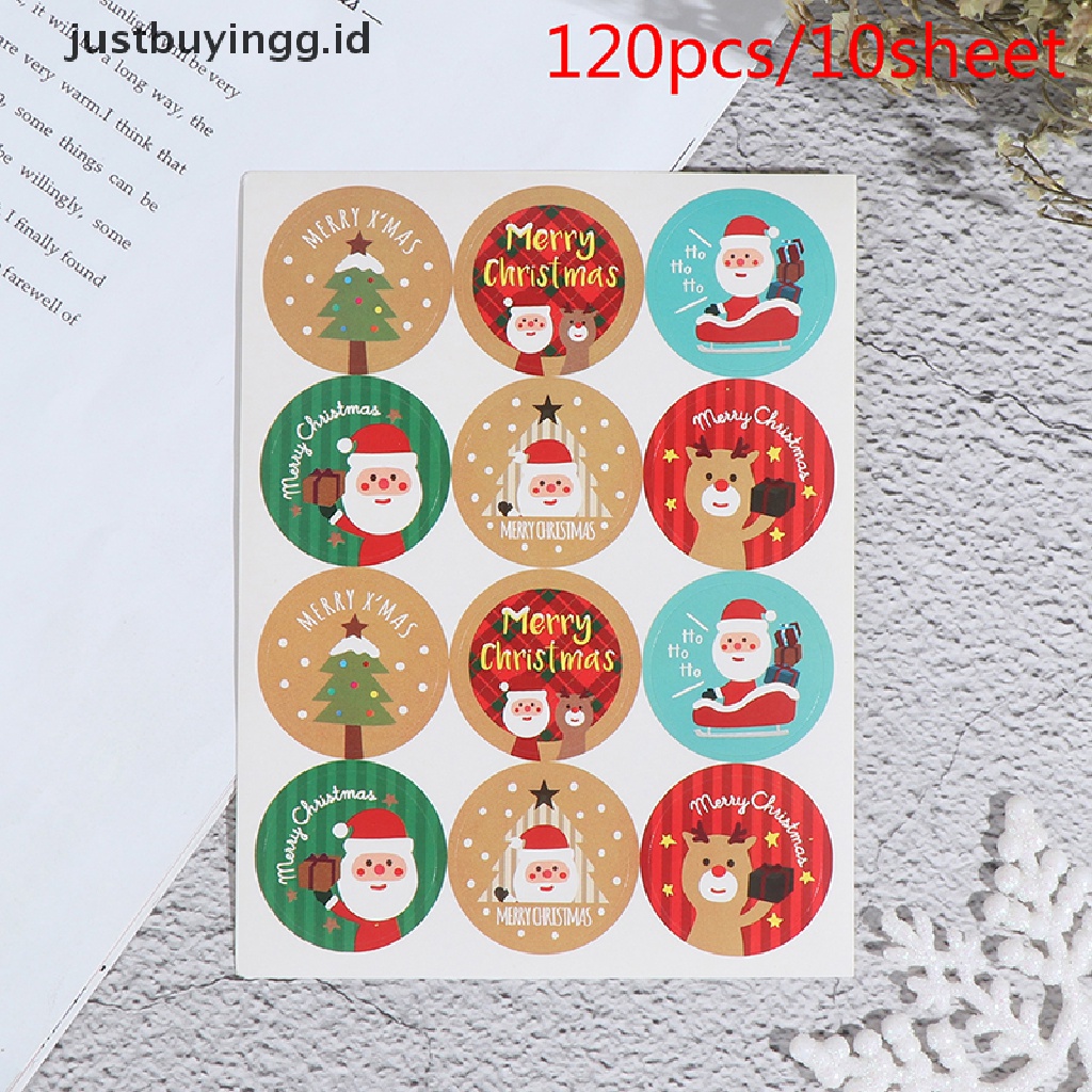 120pcs Stiker Label Kemasan Bentuk Bulat Desain Merry Christmas Untuk Hadiah Natal