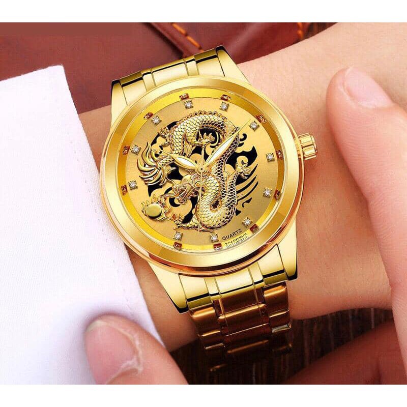 Jam Tangan Quartz Desain Naga Mewah Ultra Tipis Anti Air