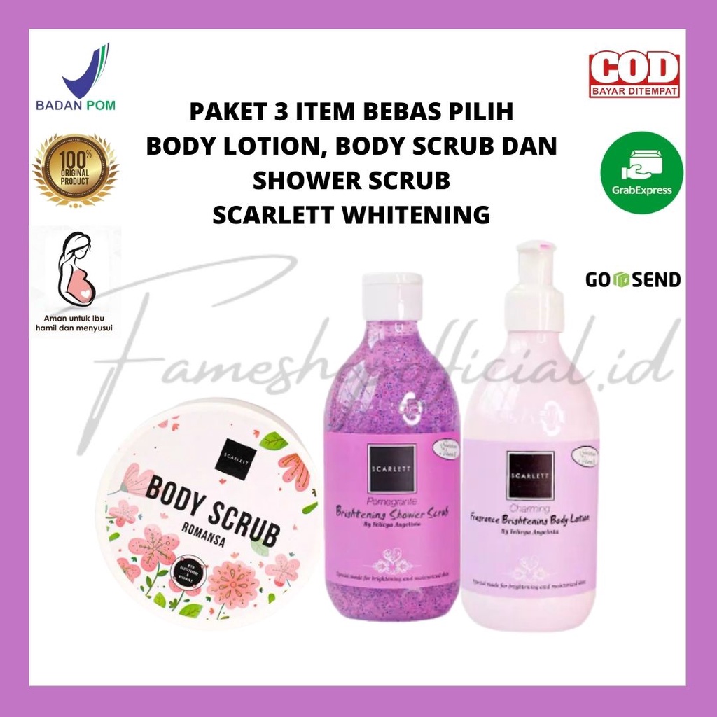 FAMESHOP - TRIPLE COMBO BODY LOTION+SHOWER SCRUB+BODY SCRUB SCARLETT WHITENING