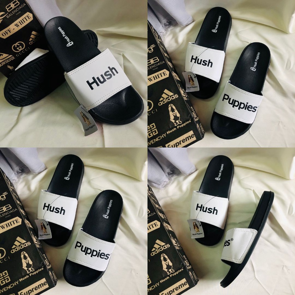 SLOP PUPPIES PUTIH SANDAL + PAPERBAG HUSH PUPPIES / SENDAL SLOP SLIDE PRIA WANITA GRADE ORI