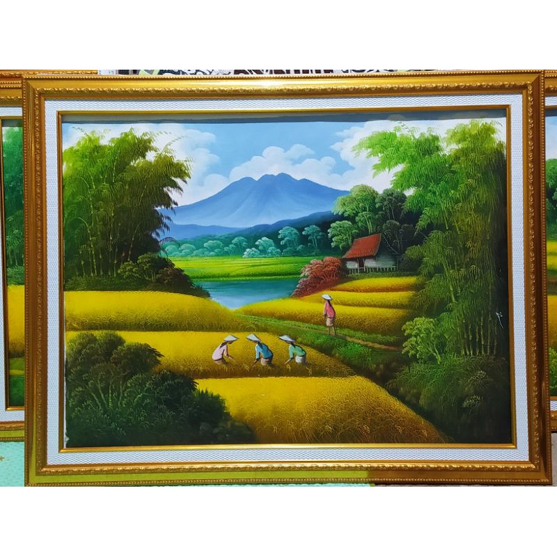 lukisan pemandangan sawah lukisan air terjun