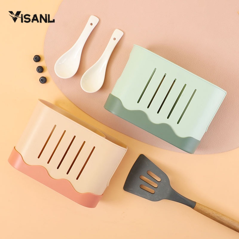 Tempat Sumpit Sendok Sedotan Set 2 in 1 restoran Sendok Gantung Keranjang Sendok Garpu Rak Dapur