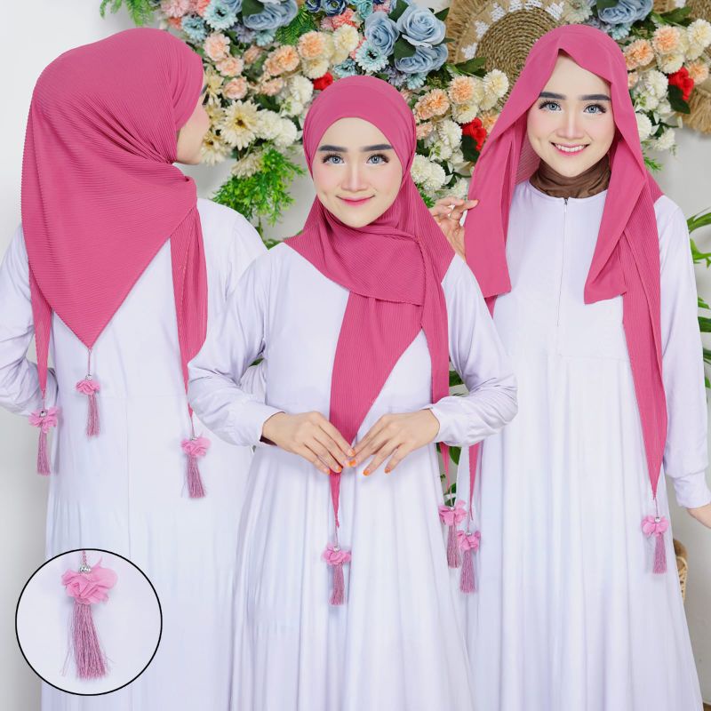 INSTAN MALAY BUNGA RONCE / JILBAB MALAY / HIJAB MALAY / JILBAB PLISKET / JILBAB SEGITIGA INSTAN / JILBAB INSTAN / SEGITIGA MALAY