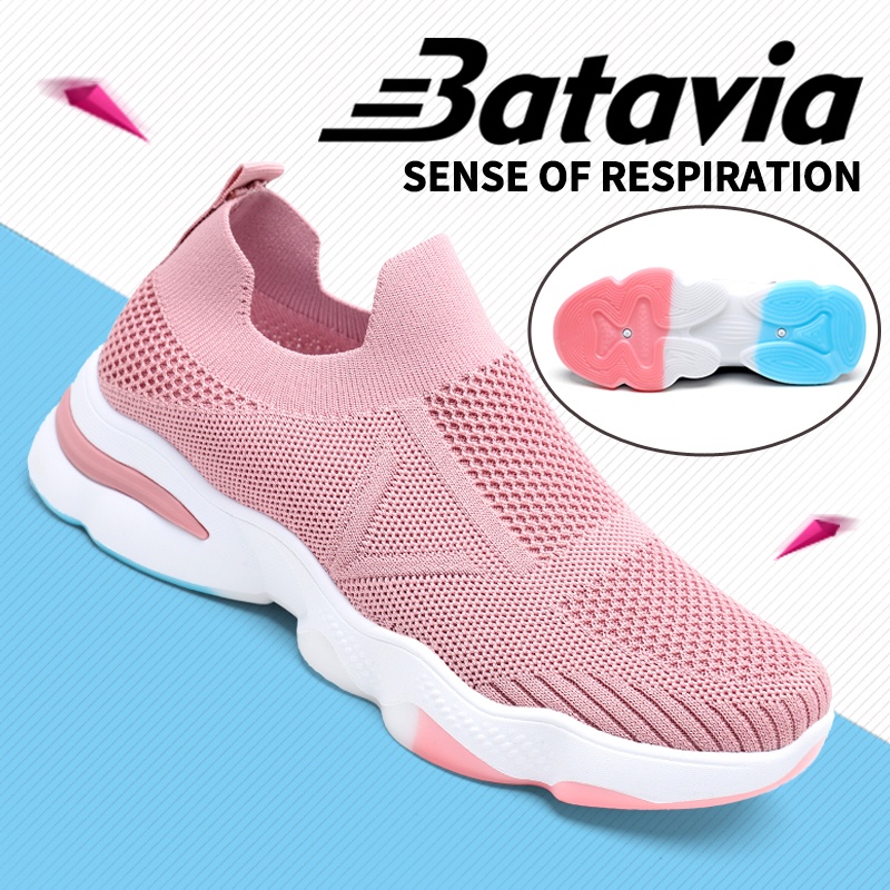 Batavia Sepatu olahraga impor premium perempuan terbaru rajut adem antislip antiaus sepatu lari anak perempuan  Batavia Shoes Fashion  Sport  Original Pink Hitam Abu Grey kanvas  sekolah korea Onlinemall A113