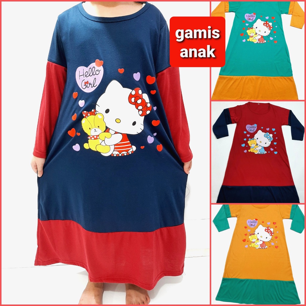 gamis anak muslim perempuan 1-5 tahun kaos tangan panjang cewek kombinasi kity grosir