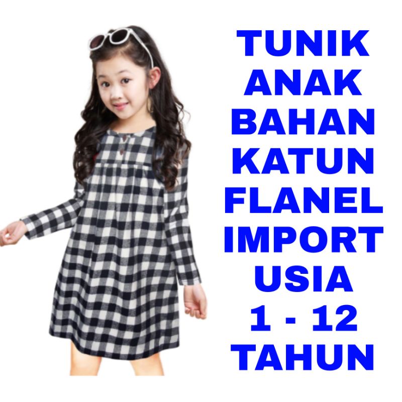 WK TUNIK KOTAK ANAK BAHAN FLANEL IMPORT ANAK PEREMPUAN BAJU ATASAN MUSLIM FASHION ANAK CEWEK