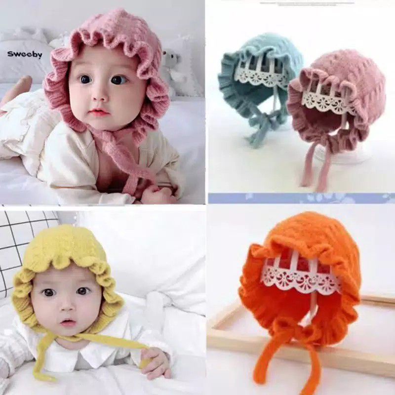 Kupluk Bonet Bayi Perempuan/Topi Bayi Perempuan Kupluk Rajut Bayi Perempuan