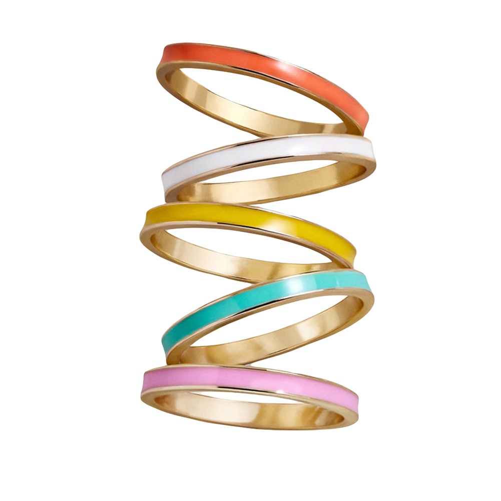 Hu Hu Hu Hu Hu Alat Bantu Pasang Kacamata♡ 5pcs / Set Cincin Susun Enamel Warna Warni Untuk Wanita